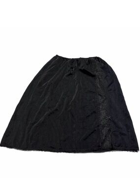 70s British Vintage BHS Silky Floral Lace Split Hem Slip Skirt (Black) L/XL